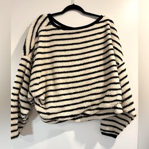 Free People Soft Furry Black and White Stripe Long Sleeve Sweater Size XS